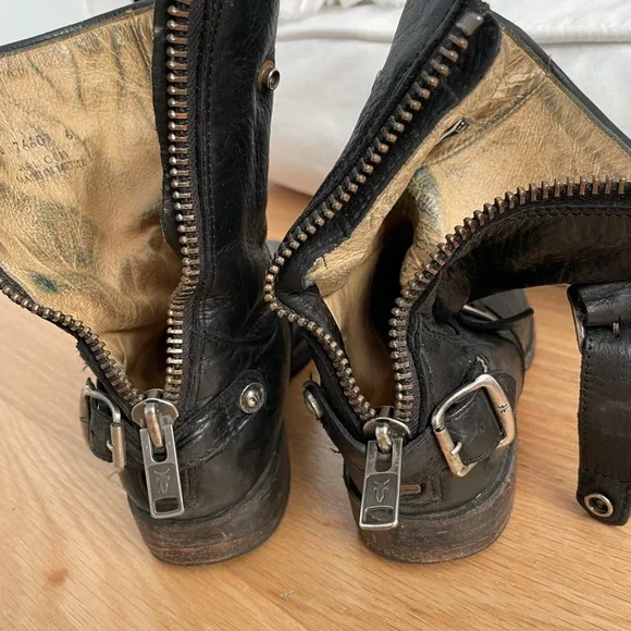 FRYE Veronica VTG BLACK LEATHER Shortie Boots Size 8 - Picture 5 of 16